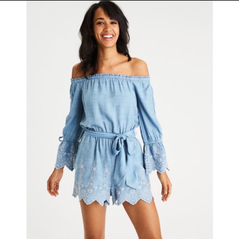 COPY - American Eagle Embroidered Chambray Romper